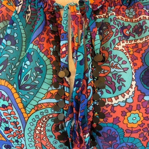 CLEARANCE International Silk Paisley Flowy Tie Collar XS Blouse Top - Picture 2 of 5